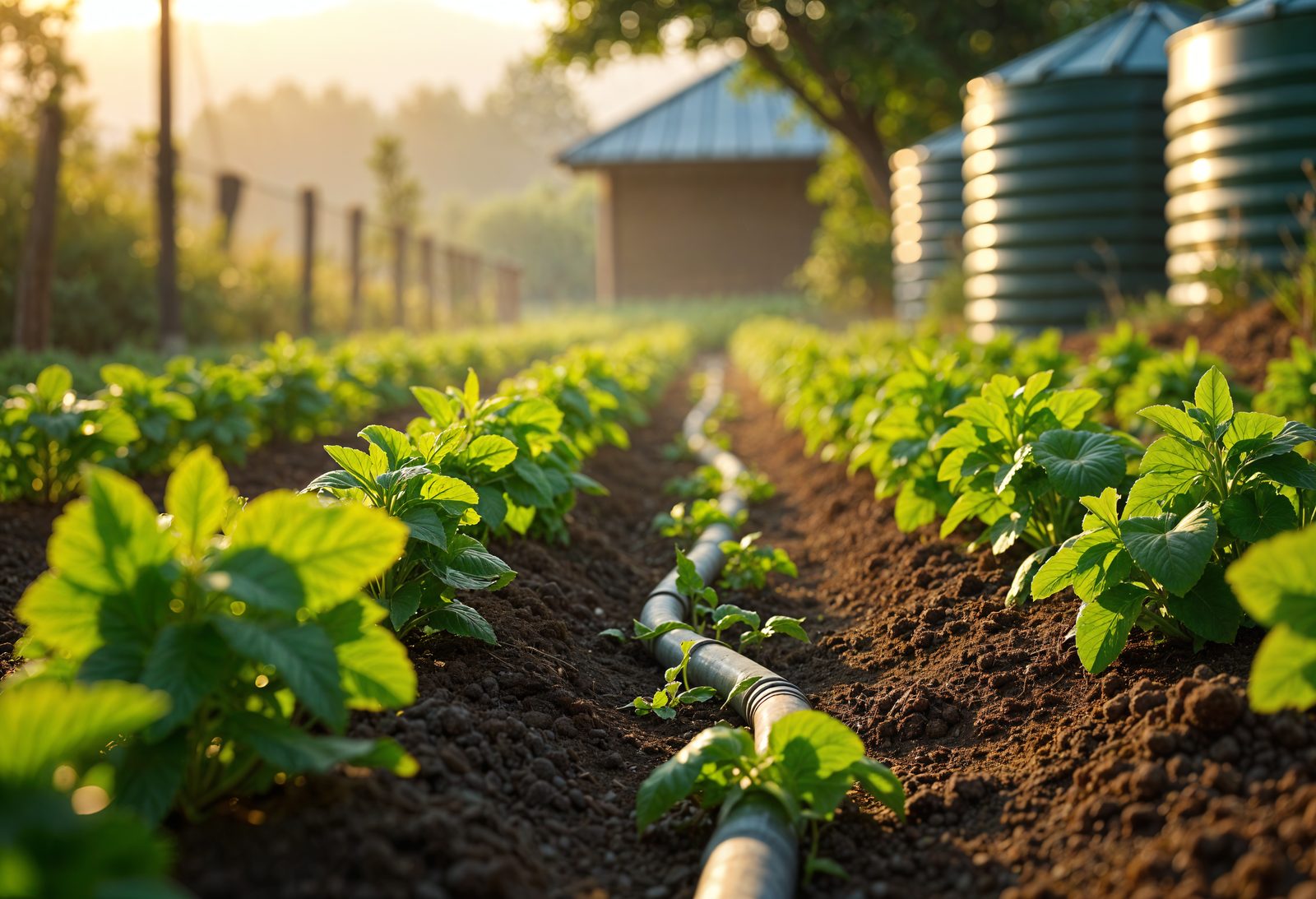Modern drip irrigation watering crops